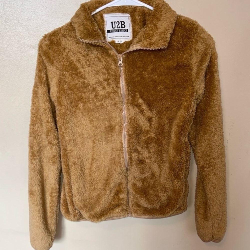 U2B Urban Basic's‎ Brown Fluffy Full Zip Jacket, Small